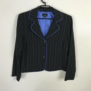Snap Blazer Size 13 Black Striped Blue Piping Long Sleeve Polyester Blend